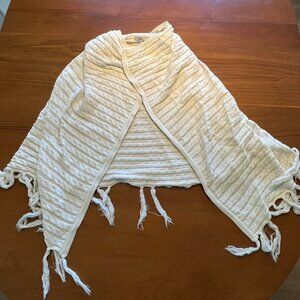White Bass Cable Knit Cardigan with Fringes, Cable Knit Cardigan, Boho Cardigan